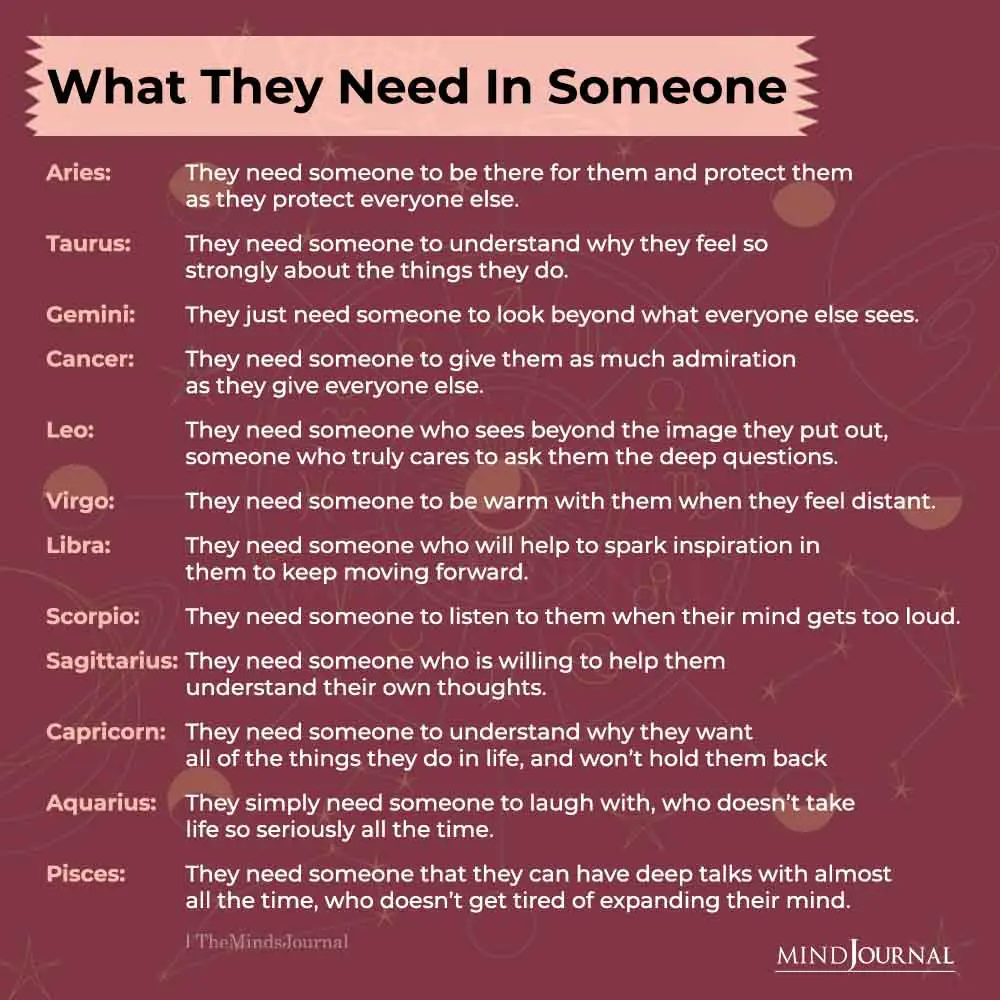 What The Zodiac Signs Need In Someone
