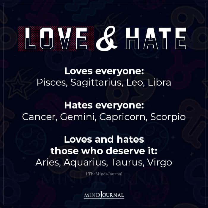 Zodiac Signs On Love And Hate