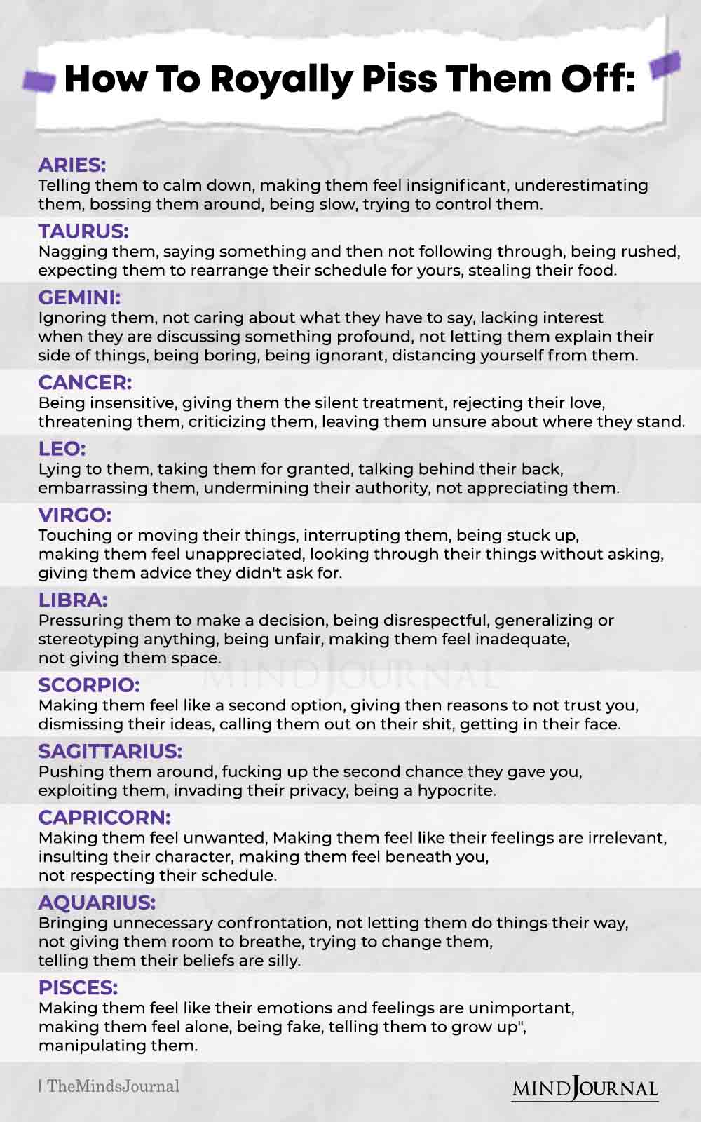 How to Royally Piss Each Zodiac Signs Off