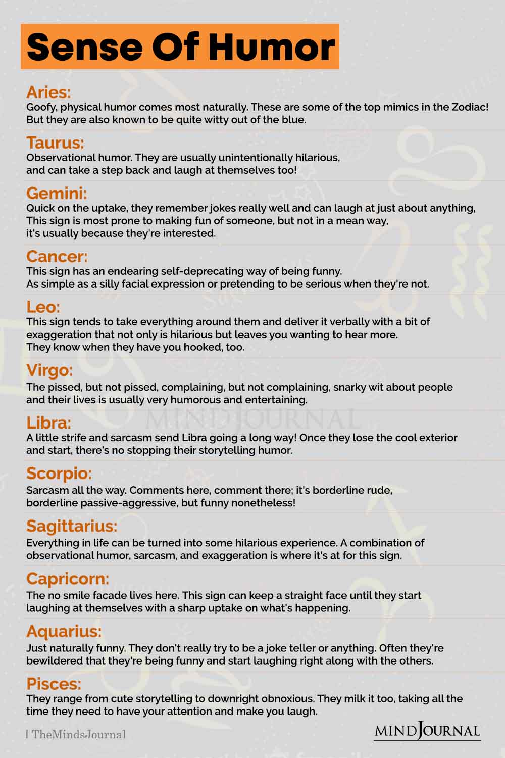 Sense of Humor of The 12 Zodiac Signs