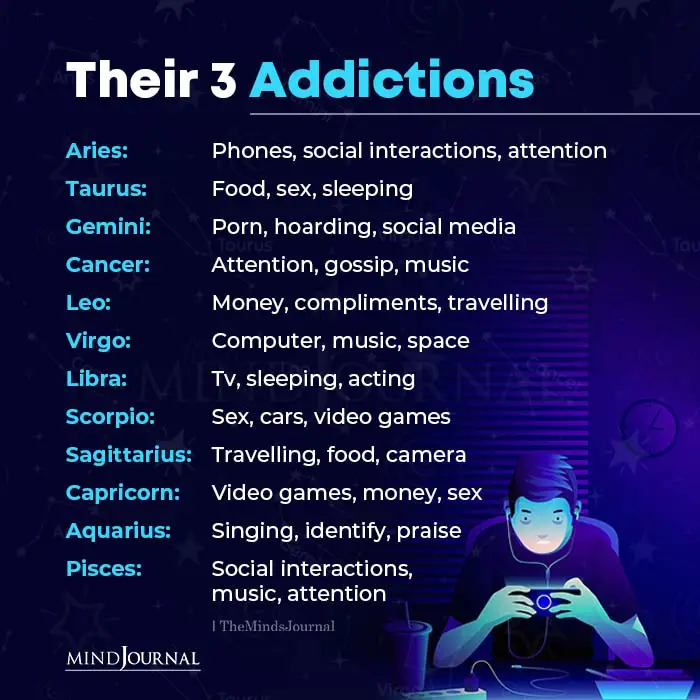 zodiac signs and their 3 Addictions
