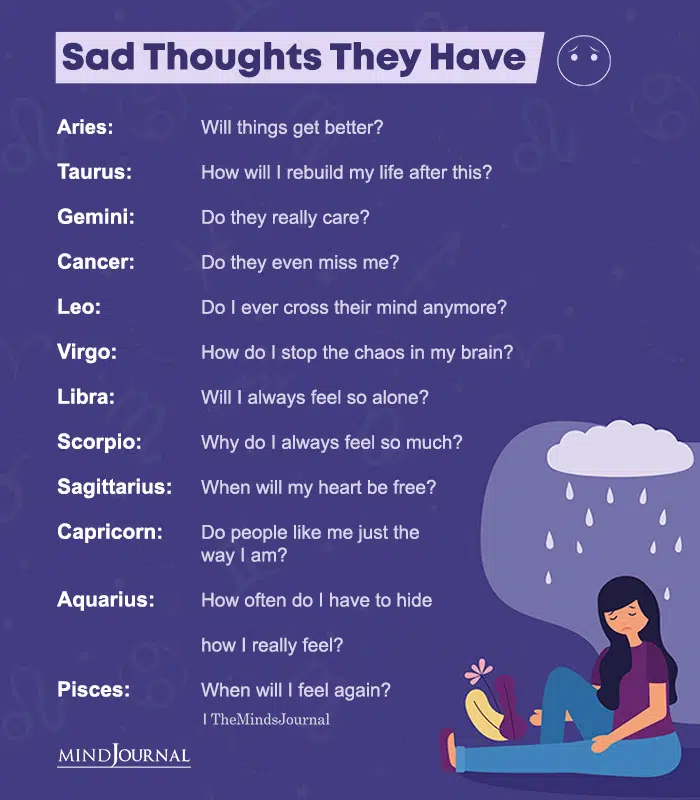 sad thoughts the zodiac signs have