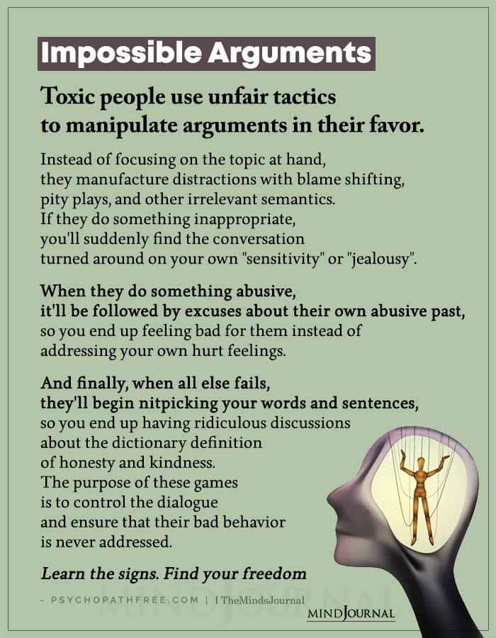 Impossible Arguments Toxic People Use Unfair Tactics To Manipulate Arguments