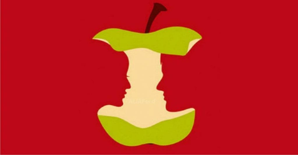 optical illusion test - can you see an apple or two faces - find out if you are left or right brained.