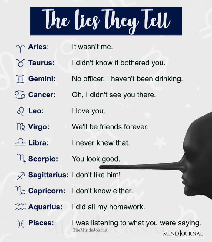zodiac signs as the lies they tell