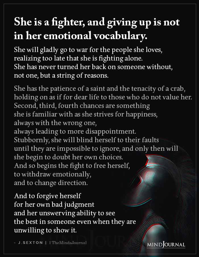 She Is A Fighter And Giving Up Is Not In Her Emotional Vocabulary