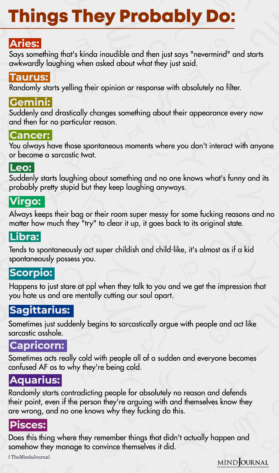 Things Zodiac Signs Probably Do