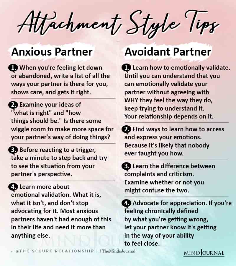 Attachment Style Tips For Anxious Partner And Avoidant Partner