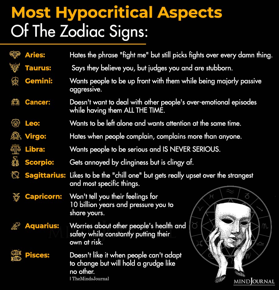 Most Hypocritical Aspects Of The Zodiac Signs