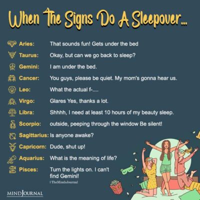 What Happens When 12 Zodiac Signs Do A Sleepover? - Zodiac Memes Quotes