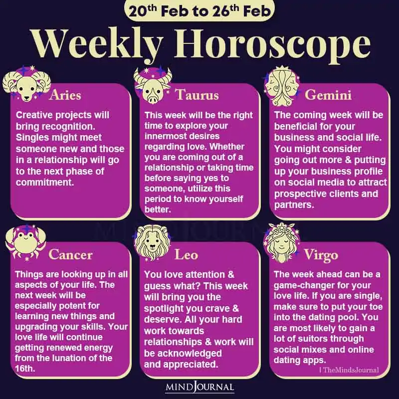 Weekly Horoscope For Each Zodiac Sign (20th Feb to 26th Feb)