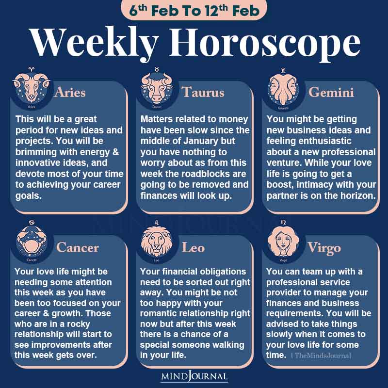 Weekly Horoscope For Each Zodiac Sign 6th Feb To 12th Feb