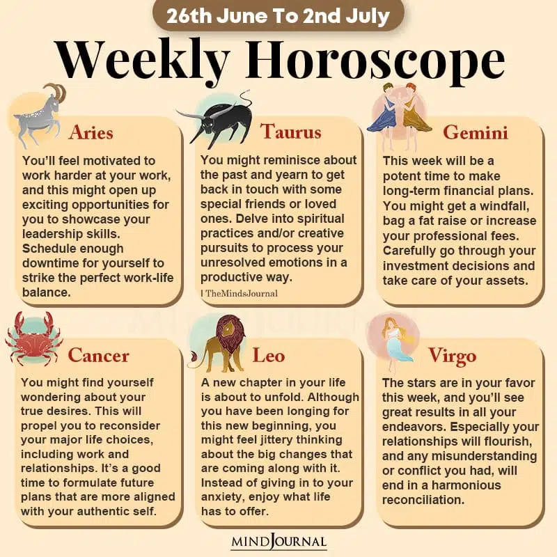 Weekly Horoscope For Each Zodiac Sign (26th June To 2nd July)