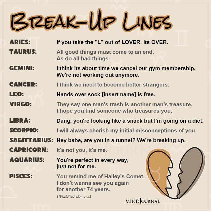 The Zodiac Signs As Break Up Lines