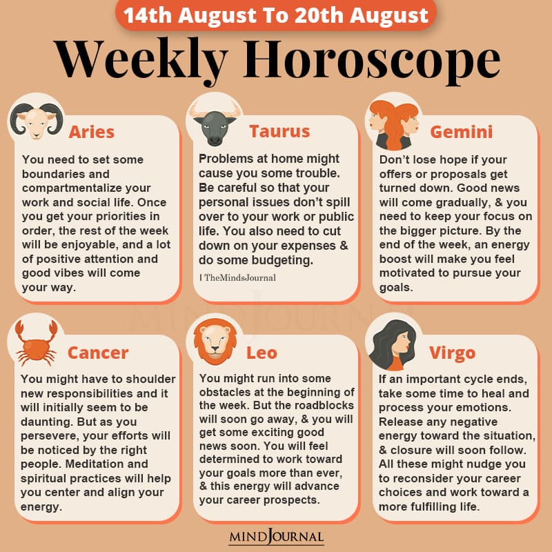 Weekly Horoscope For Each Zodiac Sign (14th August To 20th August)