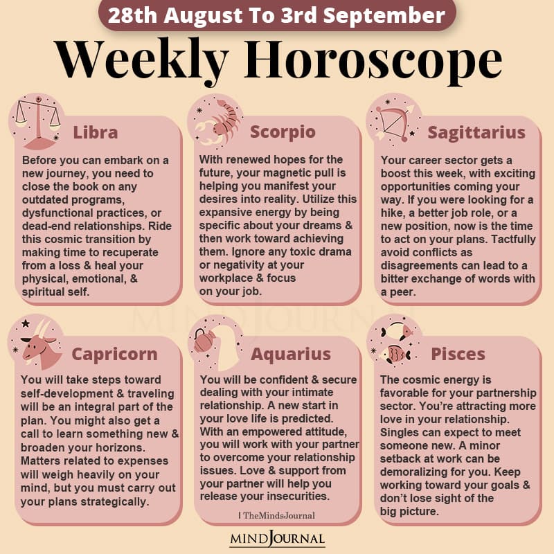 Weekly Horoscope For Each Zodiac Sign (28th August To 3rd September)