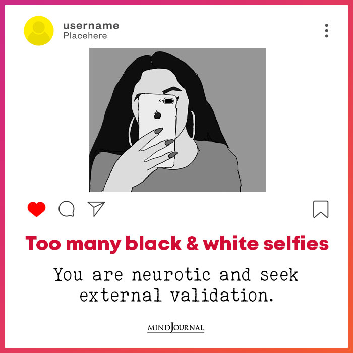 what social media says about personality black and white selfie