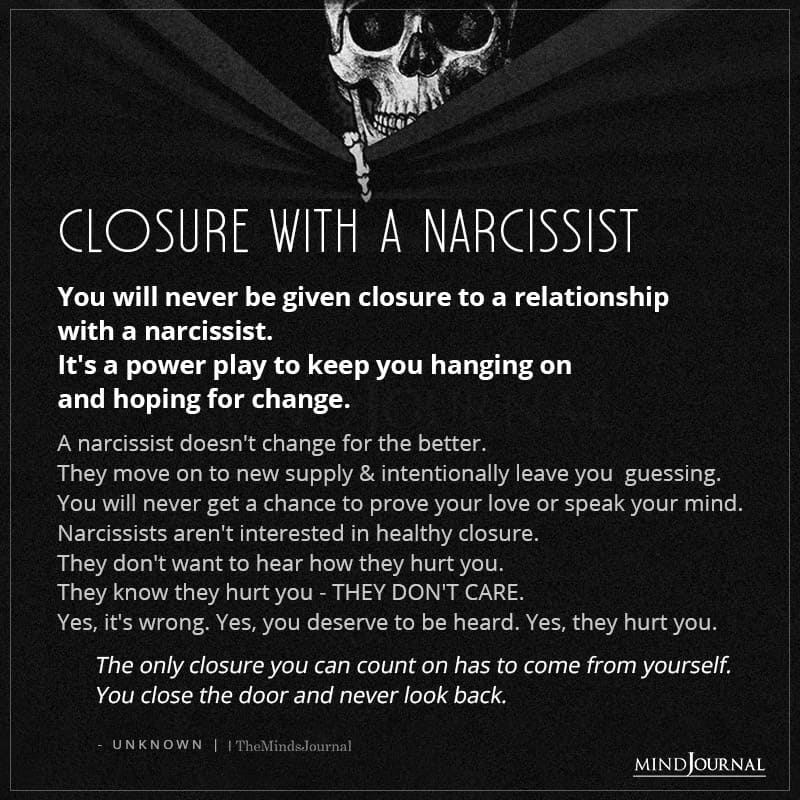 Closure after a relationship with a narcissist
