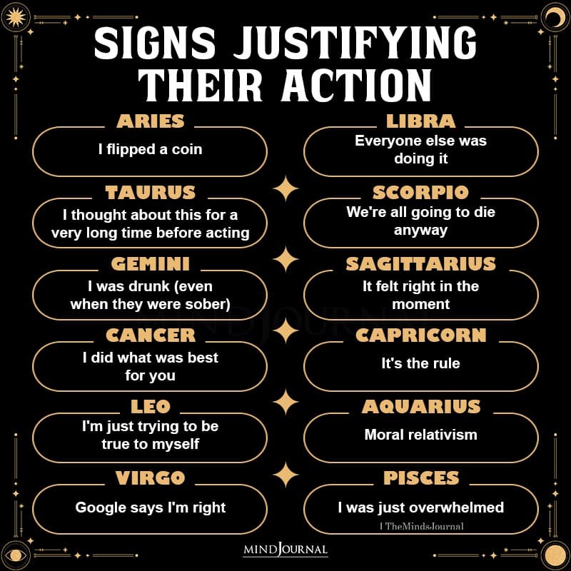 How The Zodiac Signs Justify Their Action