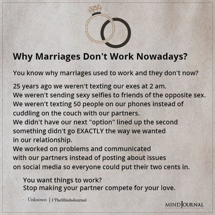 Why Marriages Don’t Work Nowadays