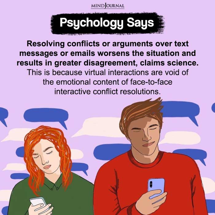 Resolving Conflicts Or Arguments Over Text Messages Or Emails Worsens The Situation