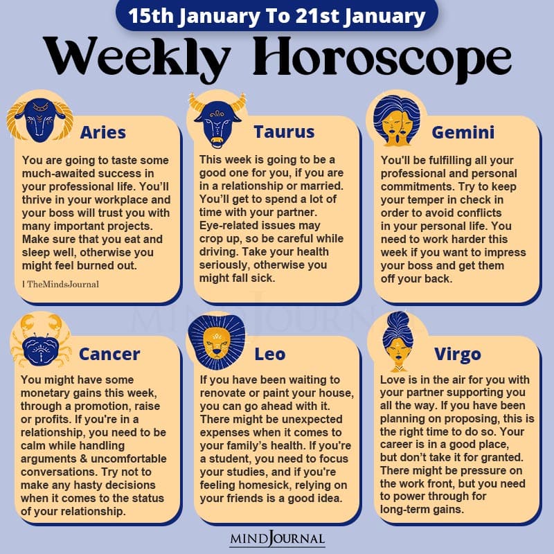 Weekly Horoscope 15th January To 21st January