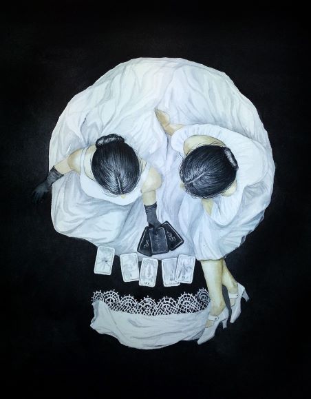 The black and white girl and skull optical illusion painting by Olga Beliaeva