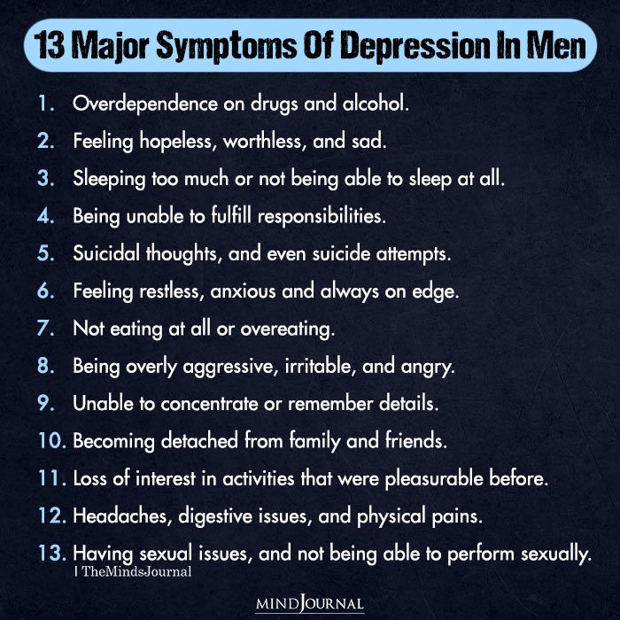 13 Major Symptoms Of Depression In Men