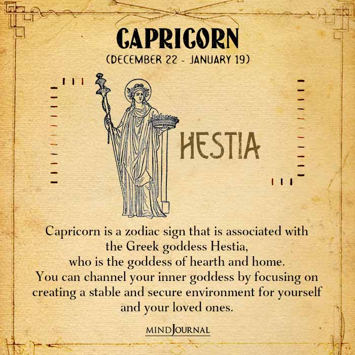 Capricorn is a zodiac sign that is associated with the Greek goddess Hestia