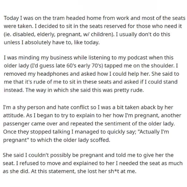 Pregnant woman refused to give up her seat to the elder woman and shared her heart on social media