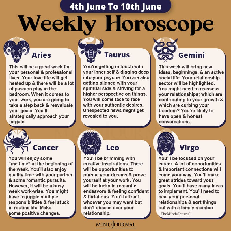 Weekly Horoscope For Each Zodiac Sign(4th June to 10th June)