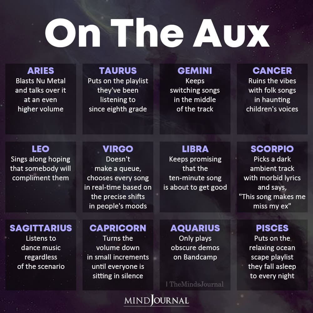 Zodiac Signs On The Aux - Zodiac Memes - The Minds Journal