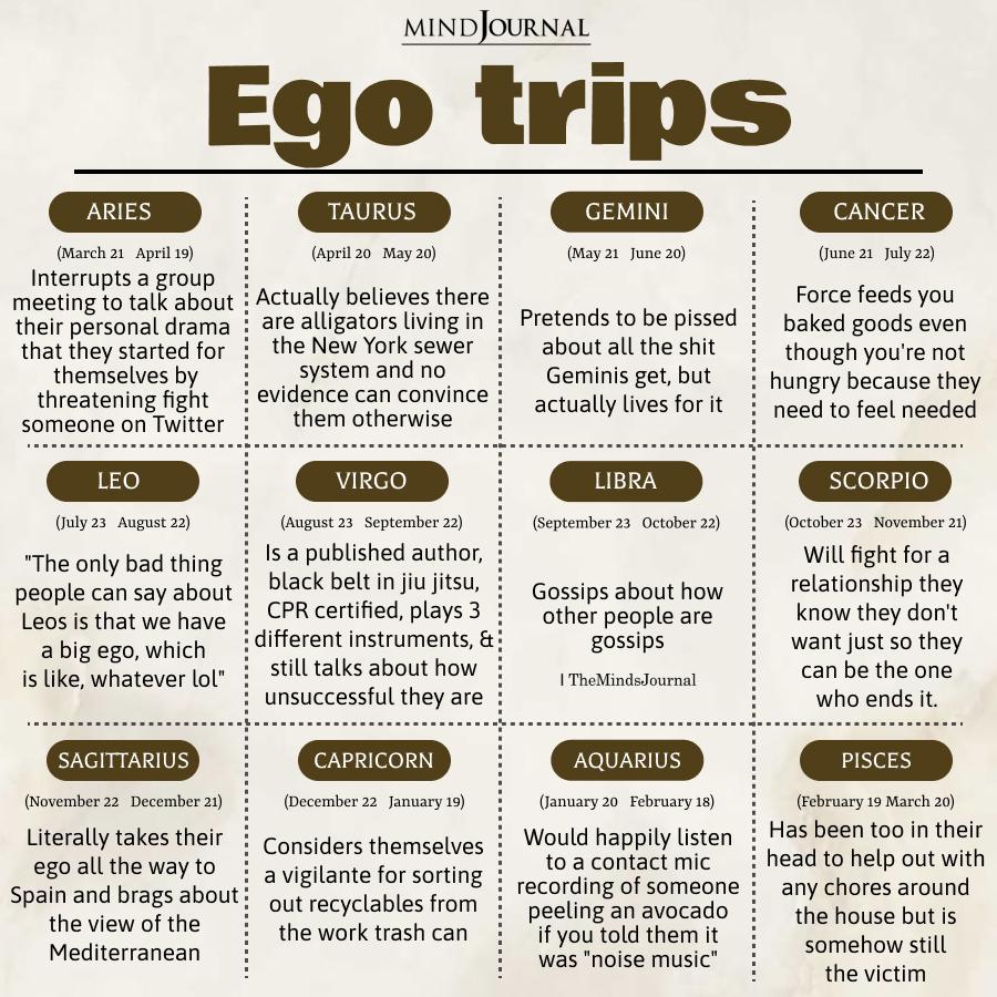 Ego Trips Of Each Zodiac Signs