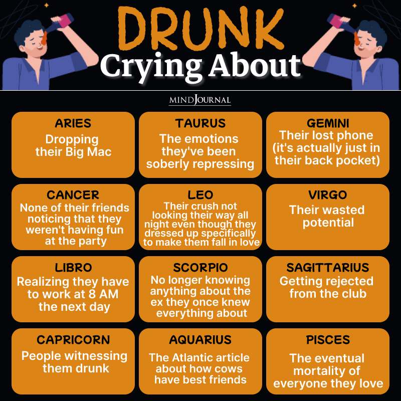 What Does Each Zodiac Sign Drunk Cries About
