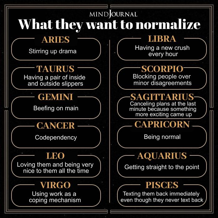 What Each Zodiac Sign Want To Normalize