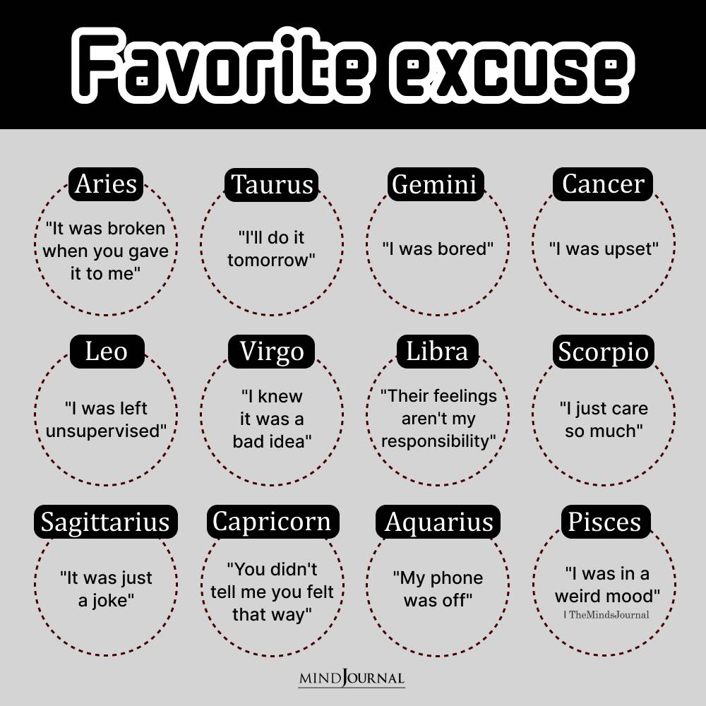 Favorite Excuse Of Each Zodiac Sign