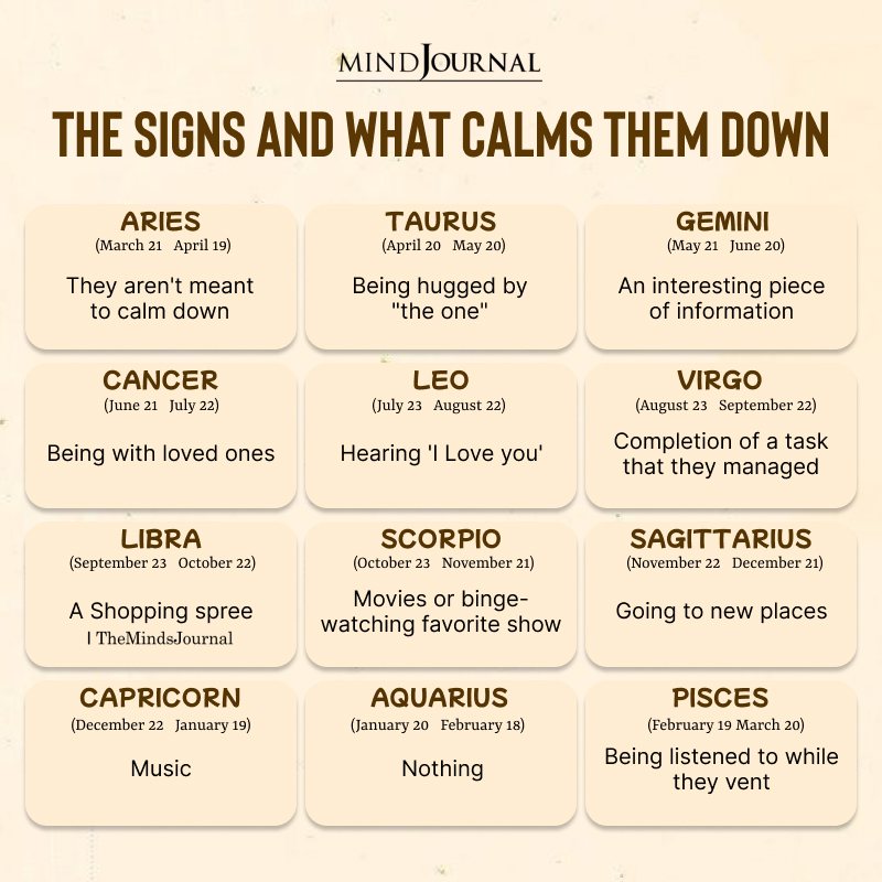 Zodiac Signs And What Calms Them Down