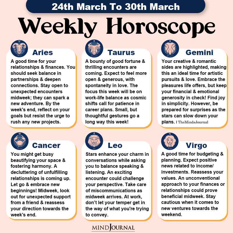 Weekly Horoscope For Each Zodiac Sign(24th March To 30th March)