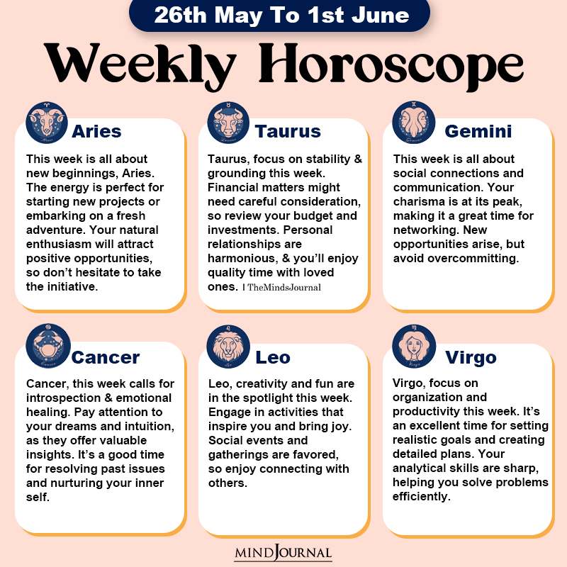 Weekly Horoscope For Each Zodiac Sign(26th May To 1st June)
