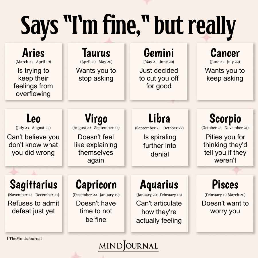 What The Zodiacs Mean When They Say I'M Fine