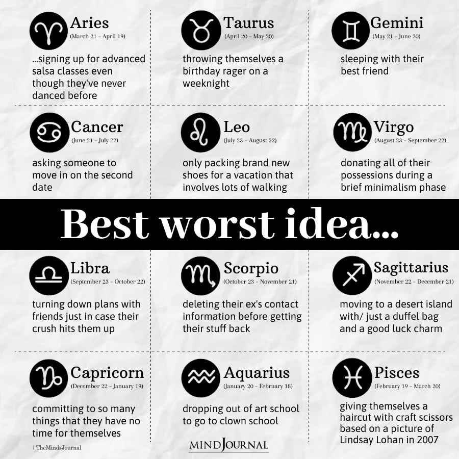 Best Worst Idea For Each Zodiac Sign