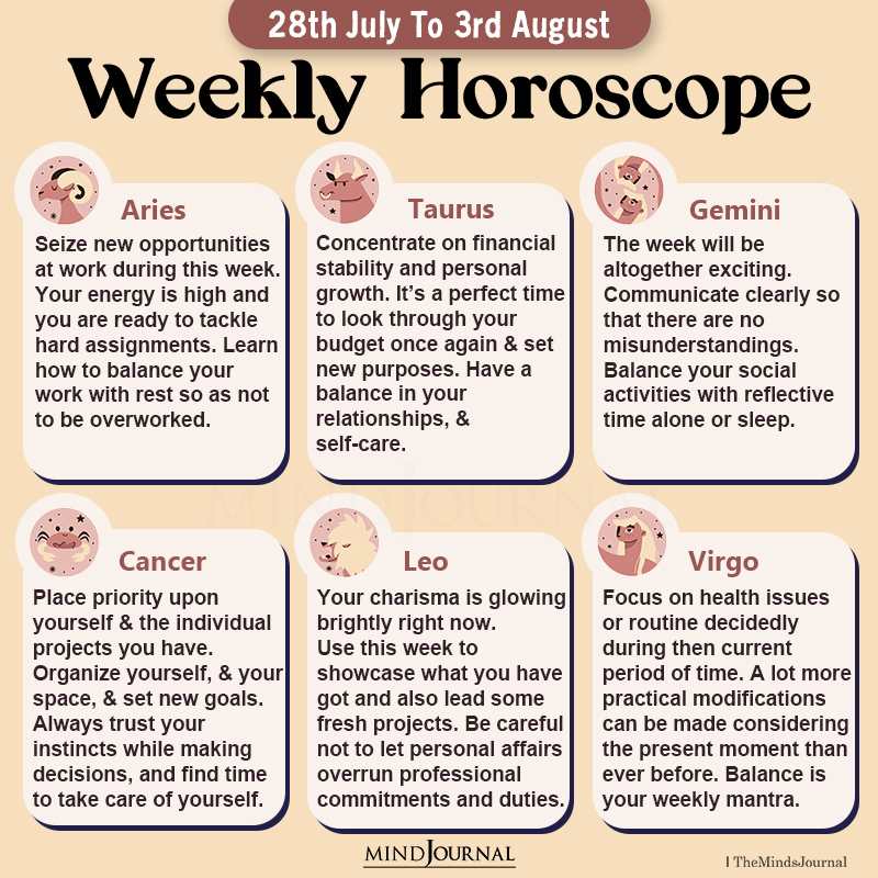 Weekly Horoscope For Each Zodiac Sign (28th July To 3rd August)