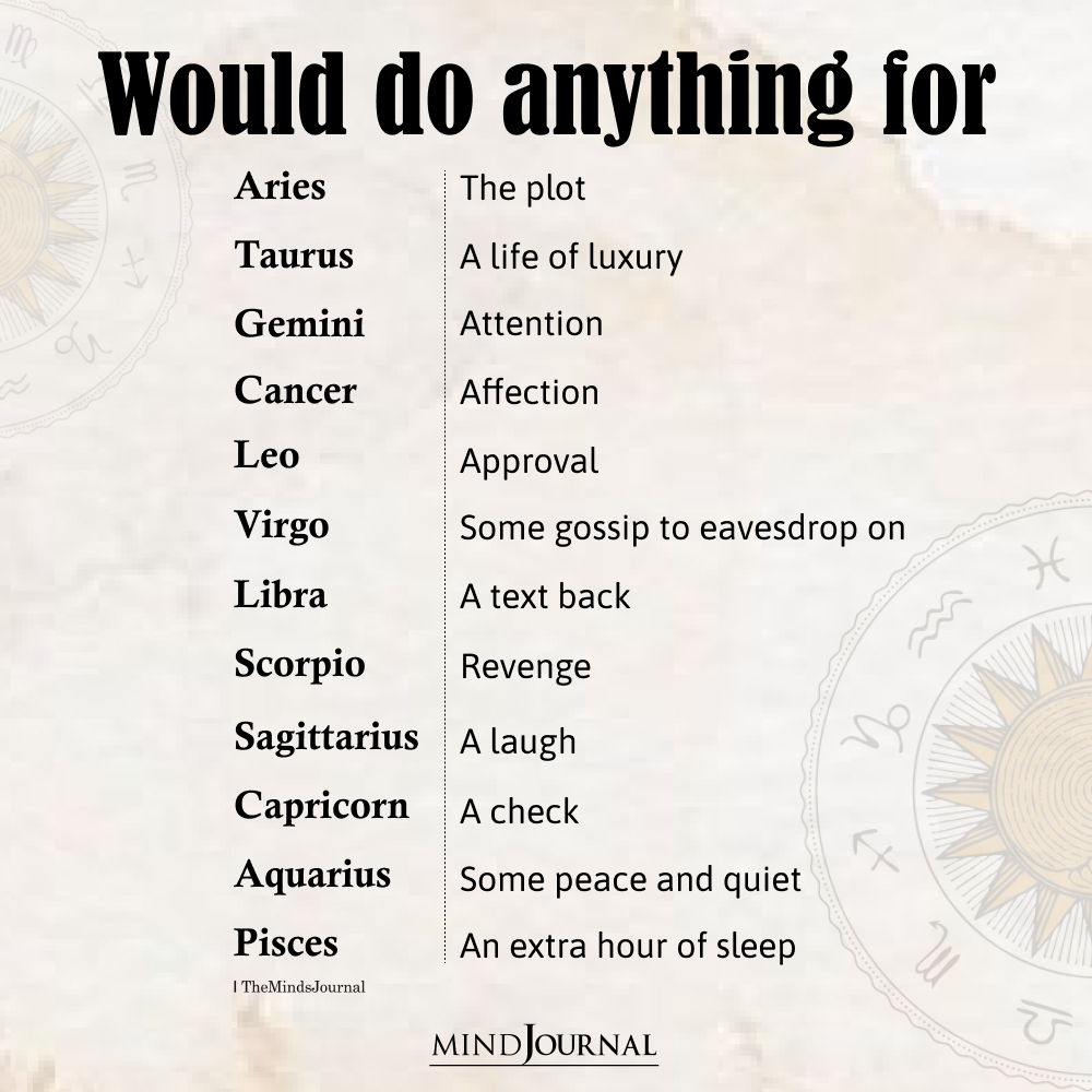 What Each Zodiac Sign Would Do Anything For