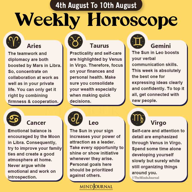 Weekly Horoscope For Each Zodiac Sign (4th August To 10th August)