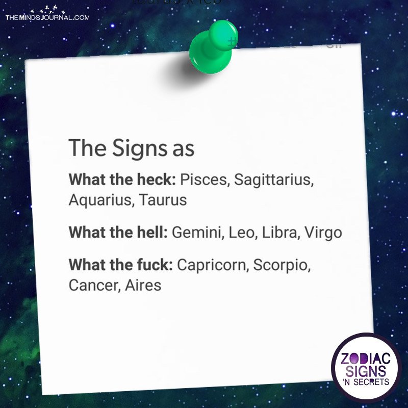 The Signs As What The Heck, What The Hell or What The fuck