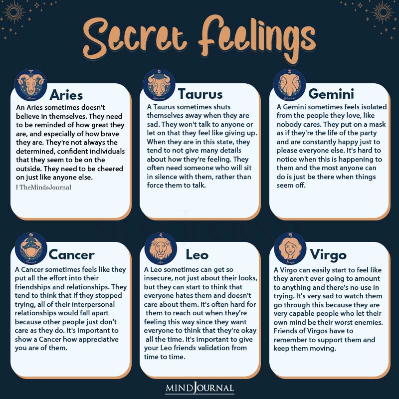 Secret Feelings Of Each Zodiac Sign