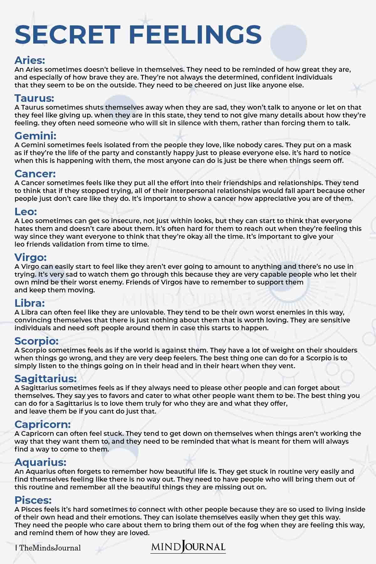 Secret Feelings Of The Zodiac Signs