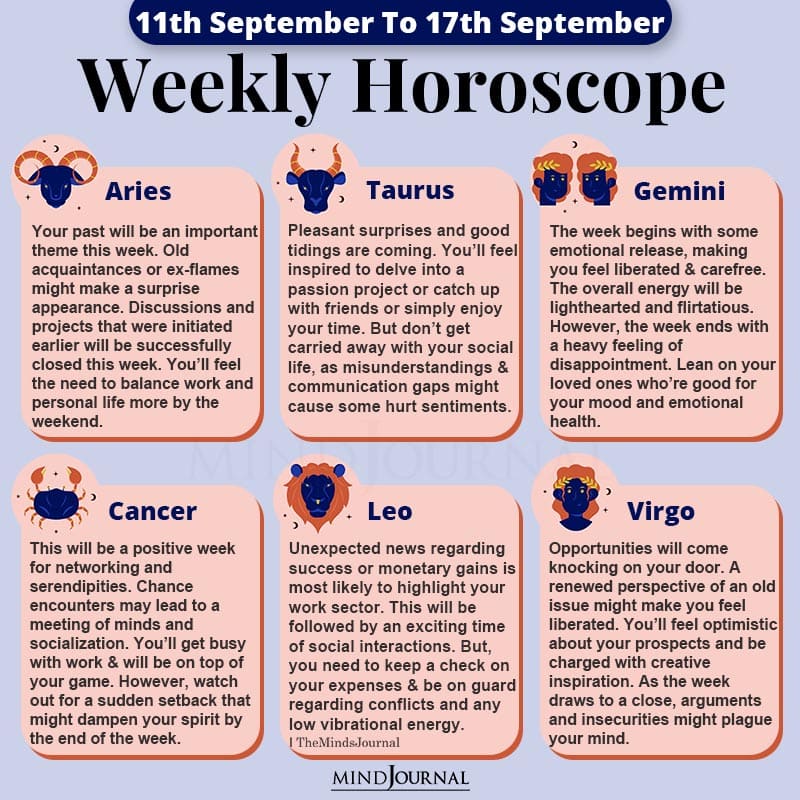 Weekly Horoscope For Each Zodiac Sign (11th September To 17th September)