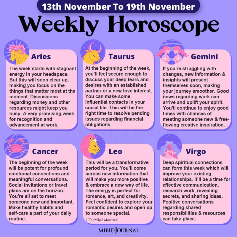 Weekly Horoscope For Each Zodiac Sign (13th November To 19th November)