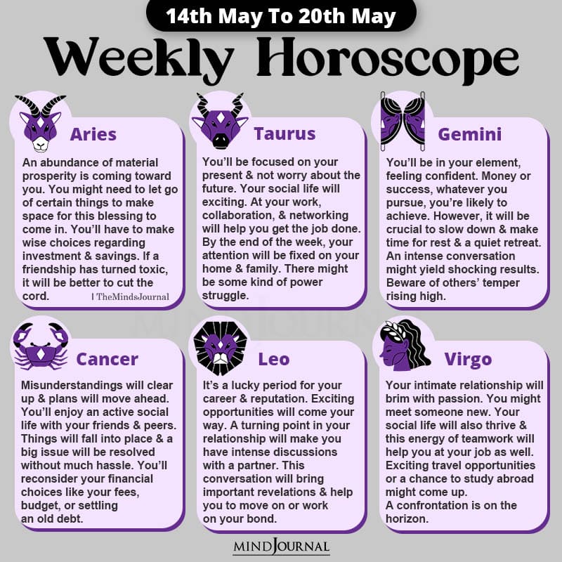 Weekly Horoscope For Each Zodiac Sign(14th May to 20th May)